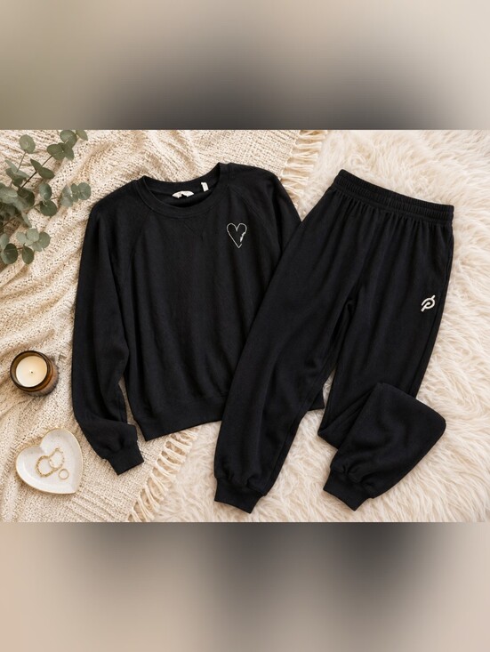 Peloton Tops - Peloton Black Waffle Knit Sweatshirt Jogger Lounge Set Size L
